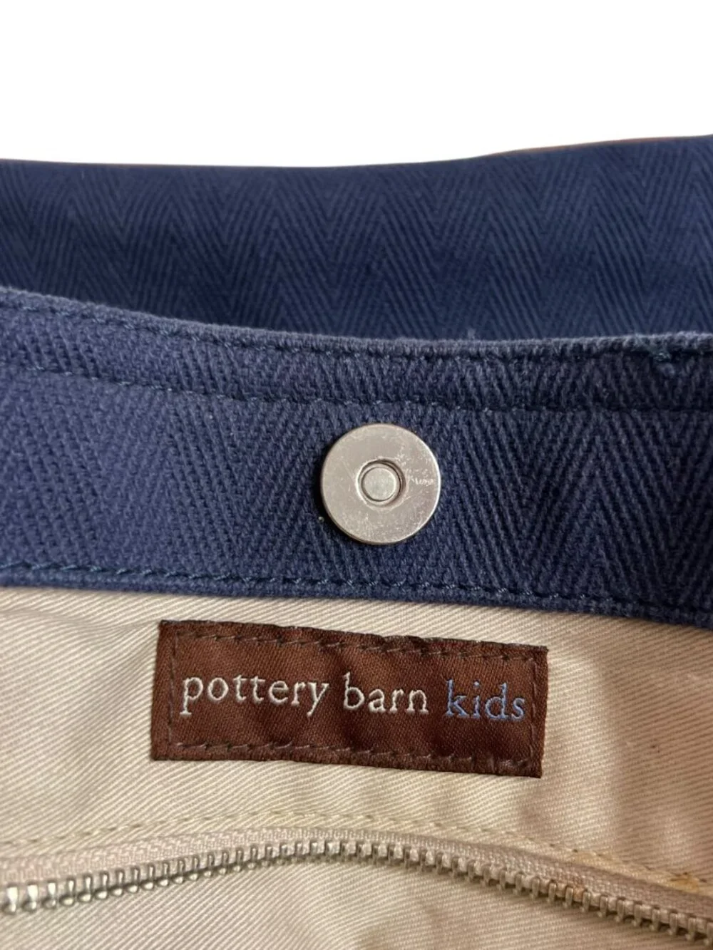 Pottery Barn Kids tote bag diaper navy blue canvas brown leather